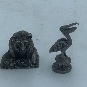 Two Pewter Miniature Animal Figurines- Raccoon and Pelican
